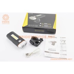 Фонарь передний 2+1 диода 500 lumen+Power Bank, Li-ion 3.7V 4000mAh зарядка от USB, влагозащитный, чёрно-серый