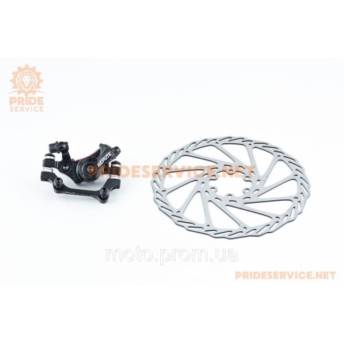 Гальмо Disk-brake заднє (F180/R160мм)+диск 180мм, кріпл. 6 болтів, чорне DSC-710/RPT006