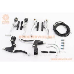 Тормоз V-brake 110мм (2 колеса) с ручками, тросами, алюминиевый, HJ-805AD Тормоз V-brake 110мм (2 колеса) с ручками, тросами, алюминиевый, HJ-805AD