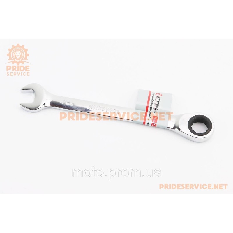 Ключ комбинированный с трещоткой 15мм CrV, PROF DIN3113 (XT-1355)
