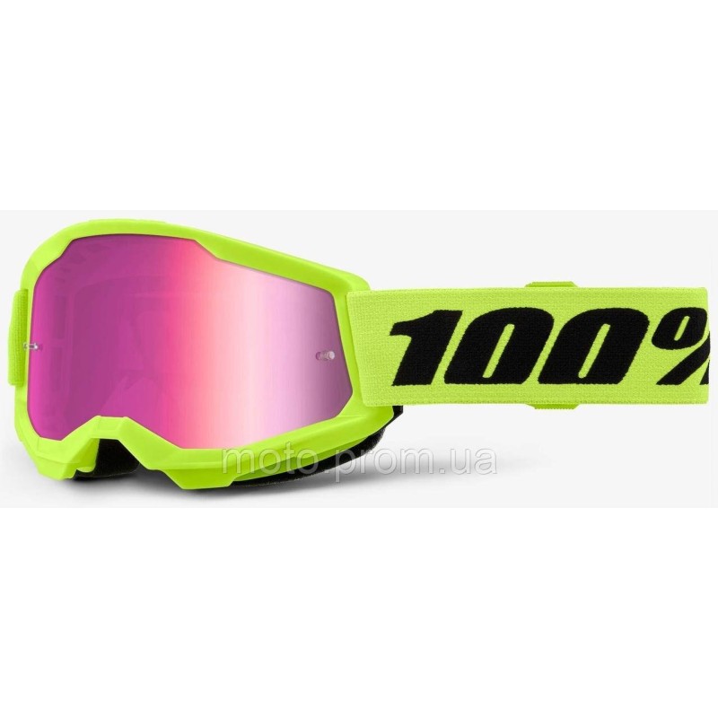 Дитячі окуляри 100% STRATA 2 Youth Goggle Neon Yellow - Mirror Pink Lens Mirror Lens