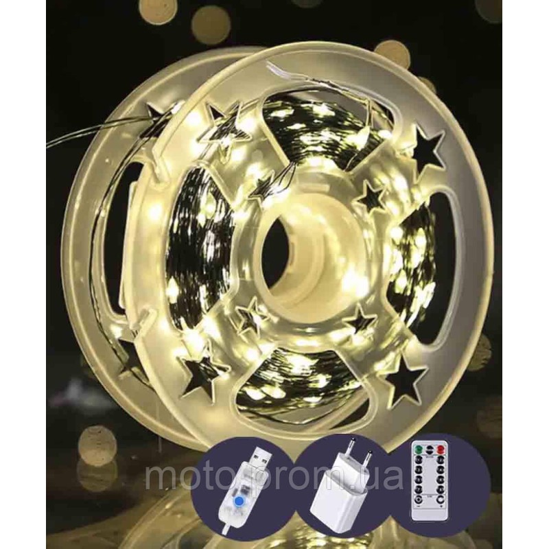 Роса 2000 LED 200м, зелений провід, реле 8 режимів 31V, пульт ДК, теплий білий (50)