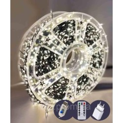 Роса-феєрверк 50m 1500LED, зелений провід, 8 режимів +USB, пульт ДК, білий