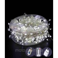Роса-феєрверк 50m 1500LED, прозорий провід, 8 режимів +USB, пульт ДК, білий