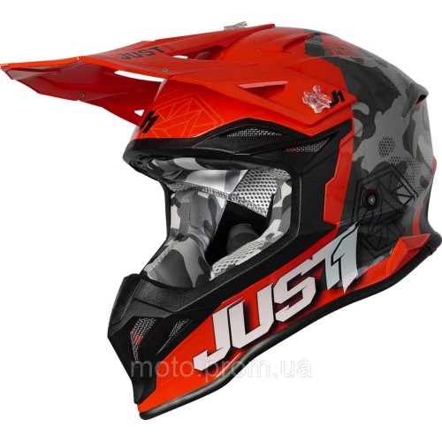 Мотошолом Just1 J39 Kinetic Camo Grey Red Fluo Orange (S)
