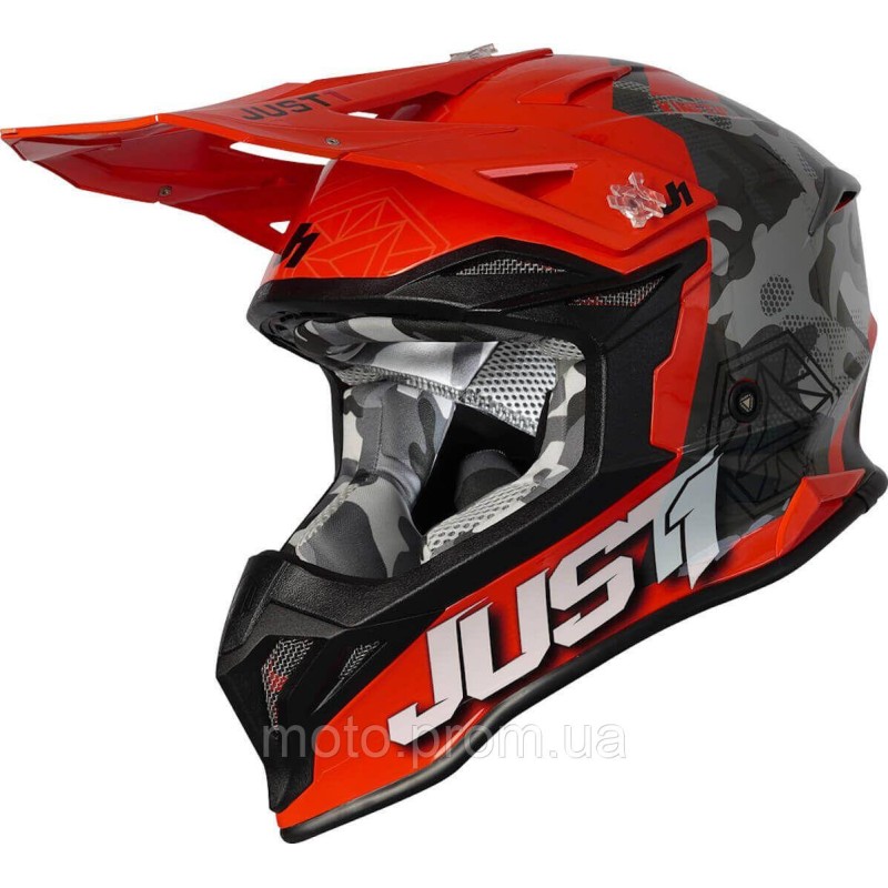 Мотошолом Just1 J39 Kinetic Camo Grey Red Fluo Orange (S)