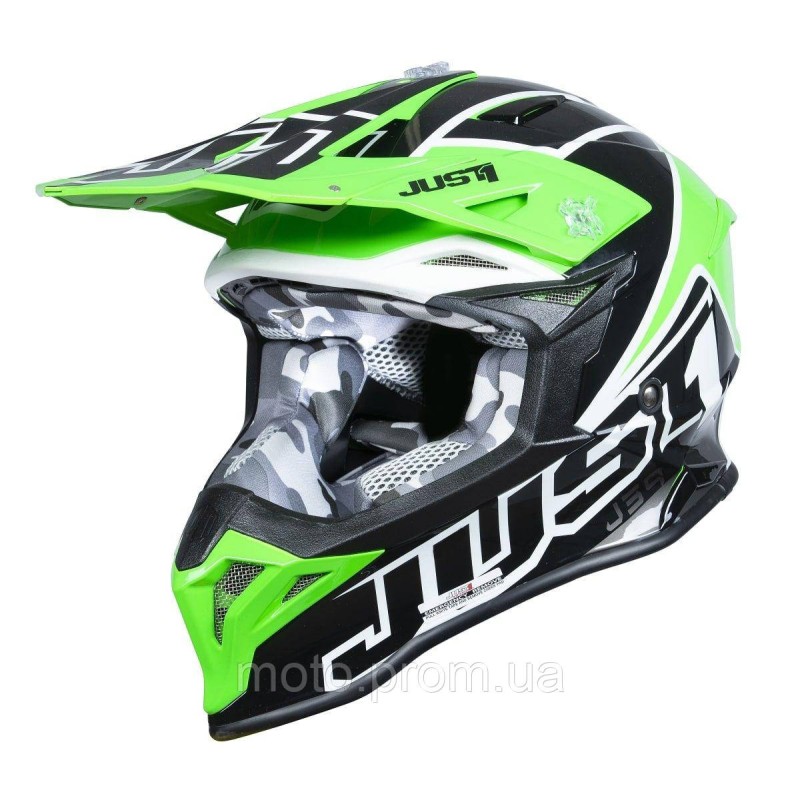 Мотошолом Just1 J39 Thruster Black White Fluo Green (S)