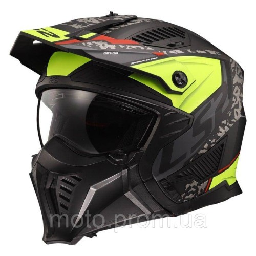 Мотошолом LS2 OF606 Drifter Devor Matt Black Hi-Vis Yellow (S)