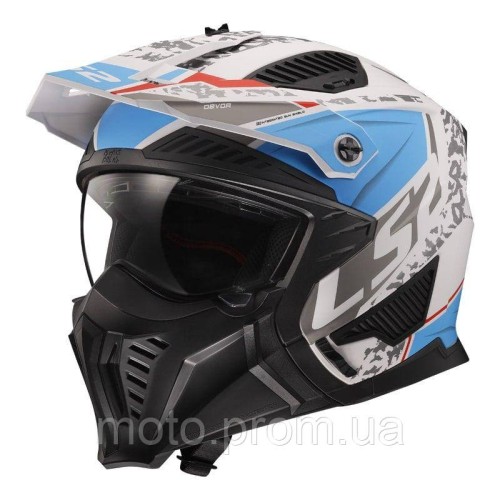 Мотошолом LS2 OF606 Drifter Devor Matt White Blue (L)