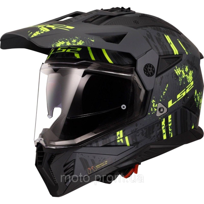 Мотошолом LS2 MX702 Pioneer 2 Crazy Matt Black Hi-Vis Yellow (XL)
