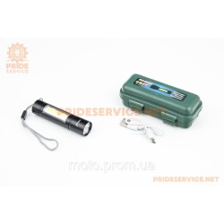 Ліхтар 1 LED+COB 300 lumen ручний, алюмінієвий, Li-ion 3.7V 450mAh зарядка від USB, вологозахисний, в пластиковому боксі, чорний