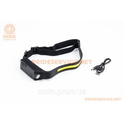 Ліхтар налобний 1 LED+COB 350 lumen, сенсорне керування рухом руки, Li-ion 3.7V 1200mAh зарядка від USB, вологозахисний, чорний
