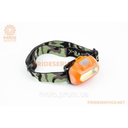 Ліхтар налобний COB 130 lumen, під батарейки 3хAAA, чорно-помаранчевий BL-2088