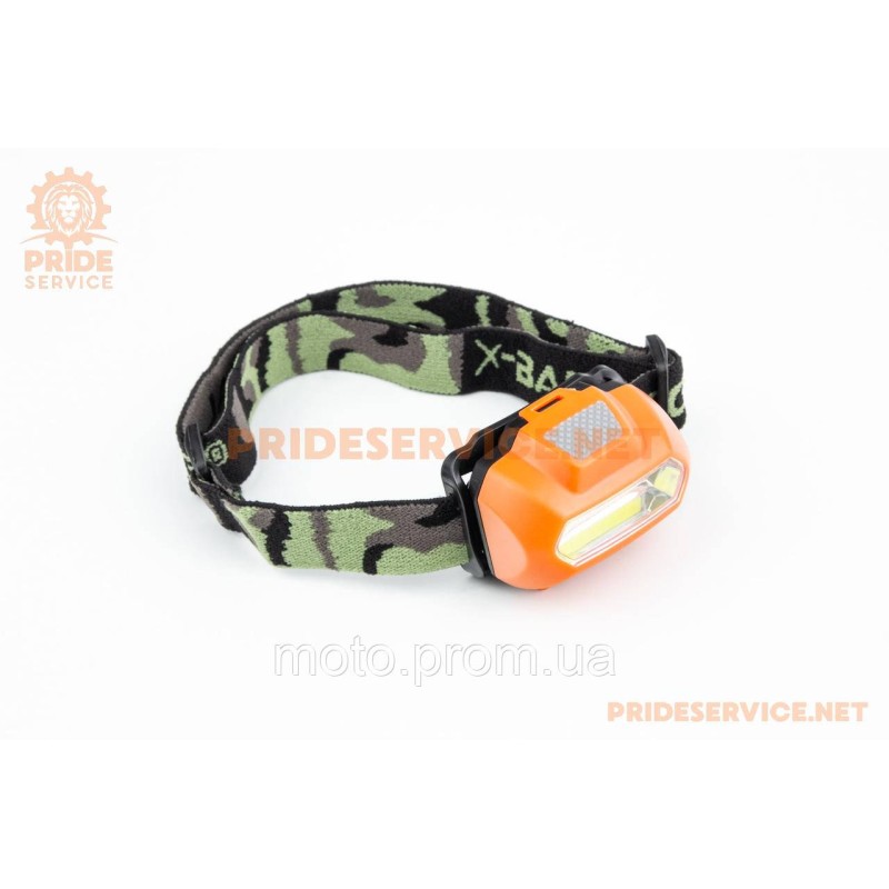 Ліхтар налобний COB 130 lumen, під батарейки 3хAAA, чорно-помаранчевий BL-2088