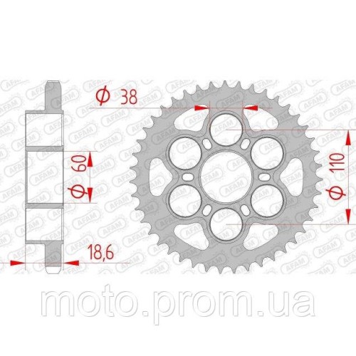 Зірка AFAM Steel Chainwheel 525 - Ducati [Silver] 38z