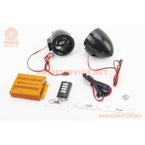 АУДИО-блок (Bluetooth, МРЗ-USB/SD, FM-радио, пультДУ, сигнализация) + колонки 2шт, чёрные