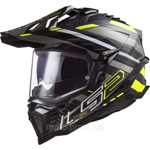 Мотошолом LS2 MX701 Explorer C Edge Gloss Black Hi-Vis Yellow (XL)
