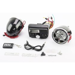 АУДІО-блок з ЖК дисплеєм (МРЗ-USB / SD, FM, пультДУ, сигналізація) + колонки 2шт (хром.) АУДІО-блок з ЖК дисплеєм (МРЗ-USB / SD, FM, пультДУ, сигналізація) + колонки 2шт (хром.)