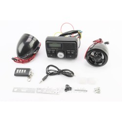 АУДІО-блок з ЖК дисплеєм (МРЗ-USB / SD, FM, пультДУ, сигналізація) + колонки 2шт (чорні 