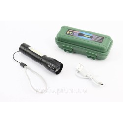 Ліхтар 1+10 діодів ручний (Mini) у пластиковому боксі, алюмінієвий, Li-ion 3.7V 450mAh зарядка від USB, вологозахисний, чорний