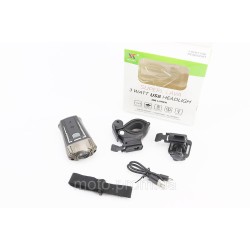 Ліхтар передній 1 діод 300 lumen, Li-ion 3.7V 1200mAh зарядка від USB, вологозахисний, чорно-сірий HJ-049 (можлива пошкоджена