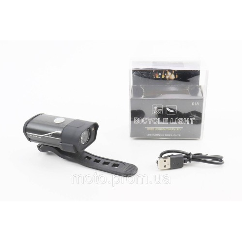 Фонарь передний 1 диод алюминиевый, Li-ion 3.7V 850mAh зарядка от USB, влагозащитный, чёрный HYD-018
