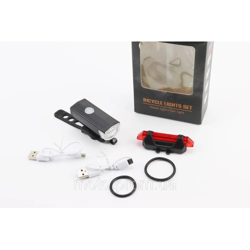 Фонарь передний 300 lumen+задний 15 lumen, Li-ion 3.7V 330mAh зарядка от USB, влагозащитные к-кт, CYGM-2218