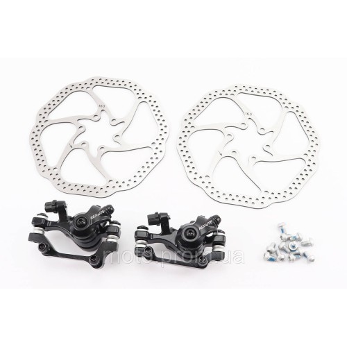 Тормоз Disk-brake передний (F160/R140мм)+задний (F180/R160мм), диски 160мм, крепл. 6 болтов, чёрный