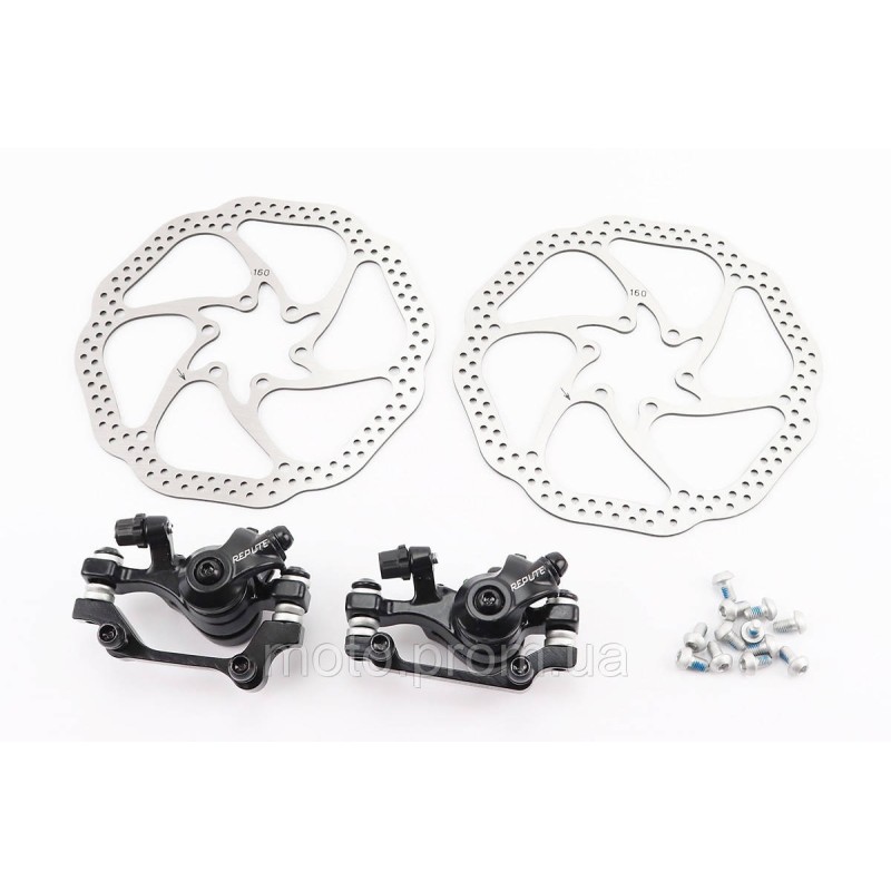 Тормоз Disk-brake передний (F160/R140мм)+задний (F180/R160мм), диски 160мм, крепл. 6 болтов, чёрный