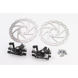 Гальмо Disk-brake переднє (F160/R140мм)+заднє (F180/R160мм), диски 160мм, кріпл. 6 болтів, чорні DX-2007 Гальмо Disk-brake переднє (F160/R140мм)+заднє (F180/R160мм), диски 160мм, кріпл. 6 болтів, чорні DX-2007