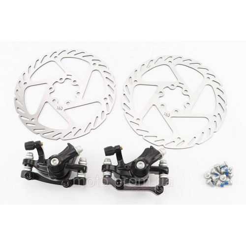 Тормоз Disk-brake передний (F160/R140мм)+задний (F180/R160мм), диски 160мм, крепл. 6 болтов, чёрный DX-2018,