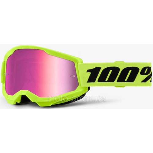 Окуляри 100% STRATA 2 Neon Yellow — Mirror Pink Lens, Mirror Lens