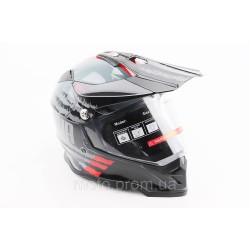 Шлем кроссовый/эндуро/АТV со стеклом BLD-819-7 М (57-58см),  ЧЕРНЫЙ/СЕРО-КРАСНЫЙ
