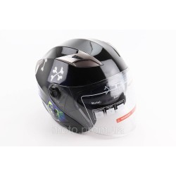 Шлем открытый+откидные очки BLD-708 М (57-58см), ЧЕРНО-СИНИЙ 