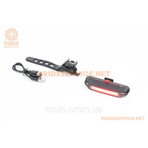 Фонарь задний 100 lumen, Li-ion 3.7V 500mAh зарядка от USB, влагозащитный, чёрный