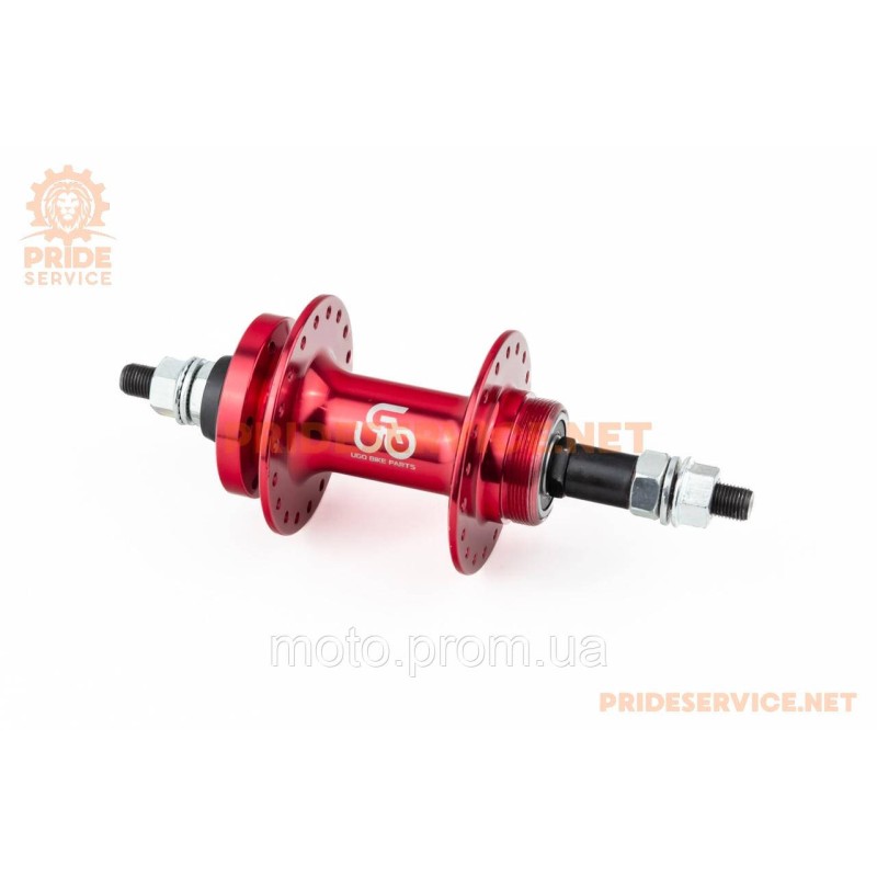Втулка задня MTB алюмінієва 14Gx36H під вільнобіг, Disk-brake, 2 пром-підшипники 6200 2RS, кріпл. гайка, червона U-B07RH