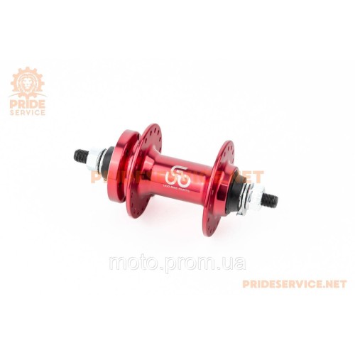 Втулка передняя MTB алюминиевая 14Gx36H, Disk-brake, 2 пром-подшипники 6200 2RS, крепл. гайка, красная U-B07F