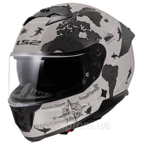 Мотошолом LS2 FF808 Stream 2 Worldmap Matt Cool Grey 3C Grey M