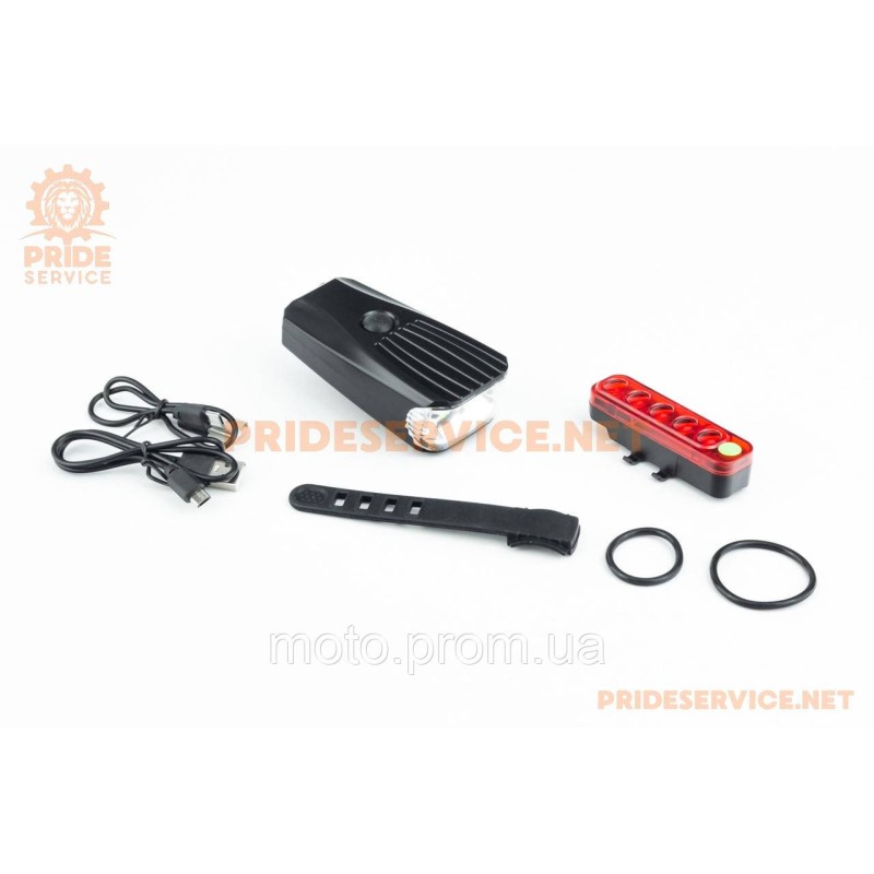 Фонарь передний 800 lumen+задний 300 lumen, зарядка от USB, влагозащитные к-кт, QX-T0105