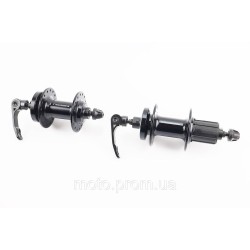 Втулки задня+передня MTB алюмінієва 14Gx32H під касету 8зр, Disk-brake, 2 пром-підшипники 6000 2RS, кріп. ексцентрик, чорна