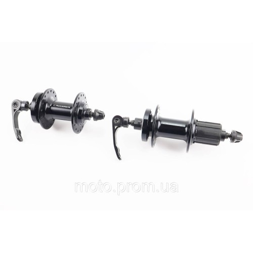 Втулки задня+передня MTB алюмінієва 14Gx32H під касету 8зр, Disk-brake, 2 пром-підшипники 6000 2RS, кріп. ексцентрик, чорна