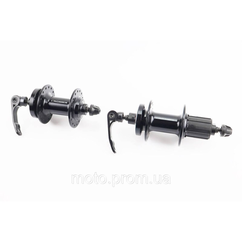 Втулки задня+передня MTB алюмінієва 14Gx32H під касету 8зр, Disk-brake, 2 пром-підшипники 6000 2RS, кріп. ексцентрик, чорна