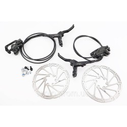 Гальмо Disk-brake гідравлічне переднє (F160/R140мм)+заднє (F180/R160мм) у зборі, диски 160мм, кріпл. 6 болтів, чорні Гальмо Disk-brake гідравлічне переднє (F160/R140мм)+заднє (F180/R160мм) у зборі, диски 160мм, кріпл. 6 болтів, чорні