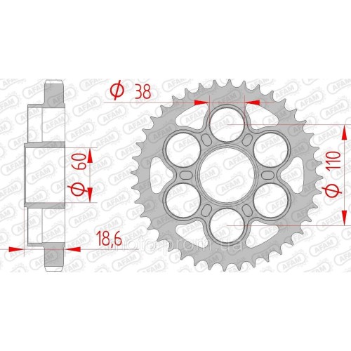 Зірка AFAM 530 Steel Chainwheel - Ducati [Silver], 40z
