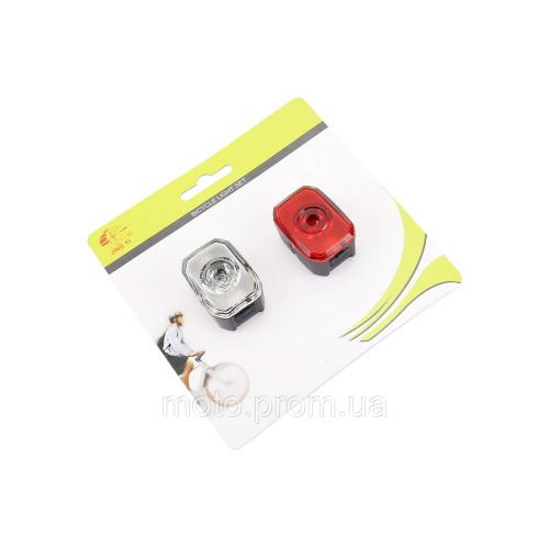 Ліхтар передній 1 діод+задній 1 діод, Li-ion 3.7V 240mAh зарядка від USB, вологозахисні к-кт, JY-6252