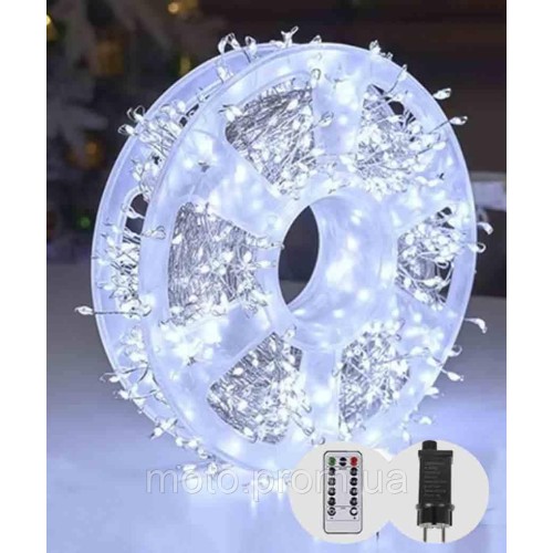 Роса-мішура 100m 3000LED, прозорий провід, реле 8 режимів 31V, пульт ДК, білий (50)