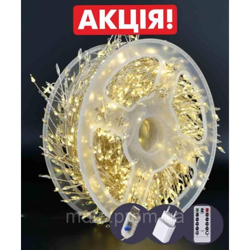 Роса-мишка 60m 1800LED, прозрачный провод USB пульт ДУ, теплый белый (30)