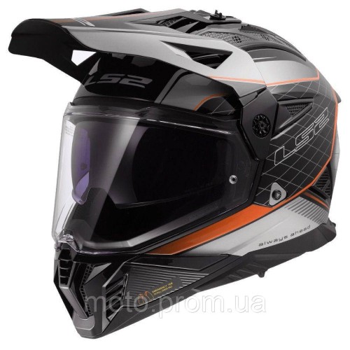 Мотошлем LS2 MX702 Pioneer 2 100TH Meridian Matt Black Light Gray Orange M