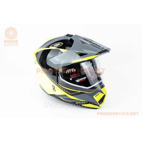 Шлем кроссовый с визором (стандарт DOT), выдвижные очки GLX-802 L (59-60см), чёрно-салатовый