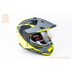 Шлем кроссовый с визором (стандарт DOT), выдвижные очки GLX-802 L (59-60см), чёрно-салатовый мат Шлем кроссовый с визором (стандарт DOT), выдвижные очки GLX-802 L (59-60см), чёрно-салатовый мат